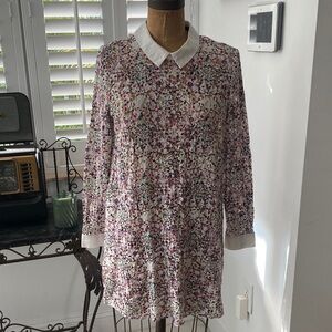 BCBGMaxAzria White-Collar Floral Long-Sleeve Shift Dress